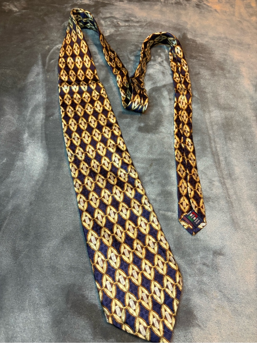 Navy and Gold Geometric Silk Tie - Men's Formal Accessory